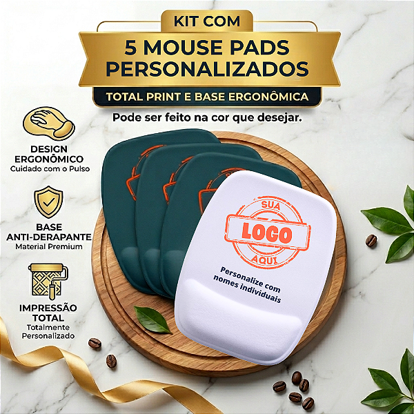 Kit 5 Mouse Pad Retangular Com Descanso - Personalizado