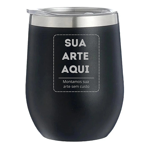 Copo Térmico em Inox Com Tampa Tipo Cuia 360ml Cor Preta - Personalizado