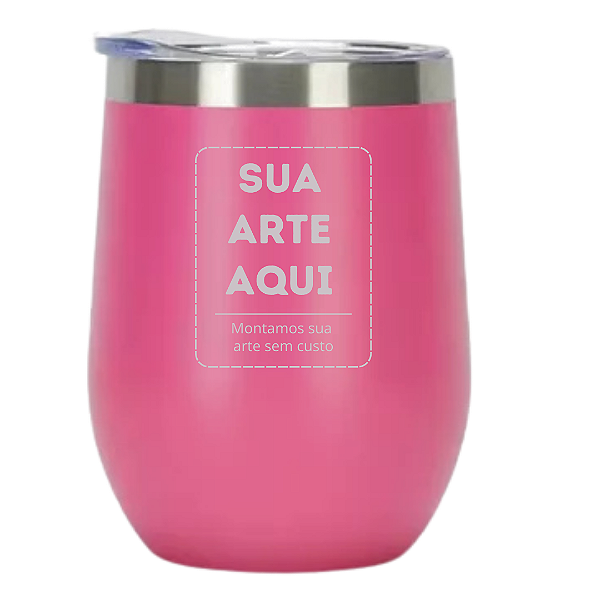 Copo Térmico em Inox Com Tampa Tipo Cuia 360ml Cor Rosa- Personalizado