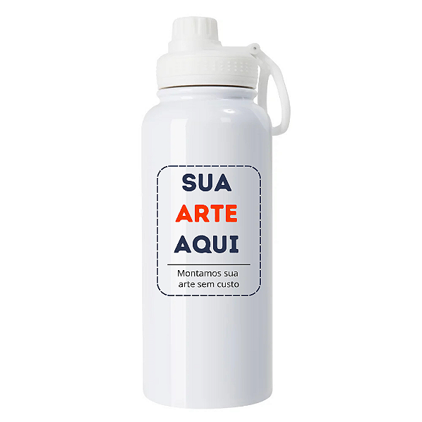 Garrafa Térmica em Inox de 900ml Cor Branca - Personalizada