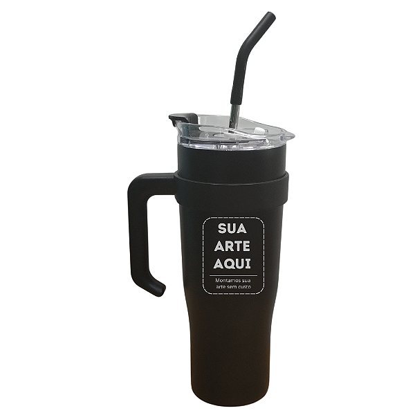 Copo Térmico em Inox Com Tampa e Canudo 1,2L - Personalizado
