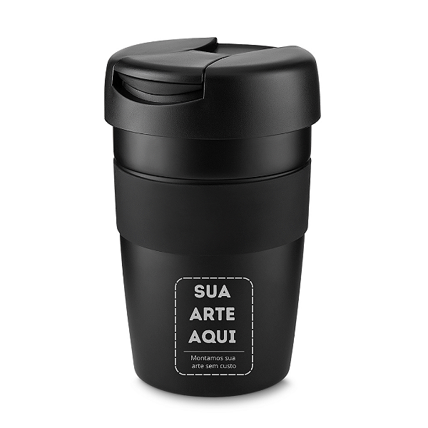 Copo Térmico Café em Inox Com Tampa 350ml Cor Preta - Personalizado