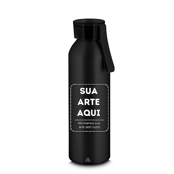 Squeeze em Alumínio de 600ml Com Alça Personalizado - Cor Preta