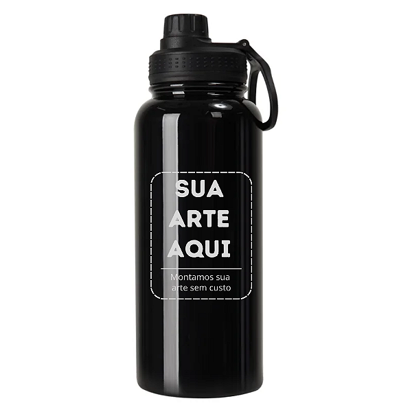 Garrafa Térmica em Inox de 900ml Cor Preta- Personalizada
