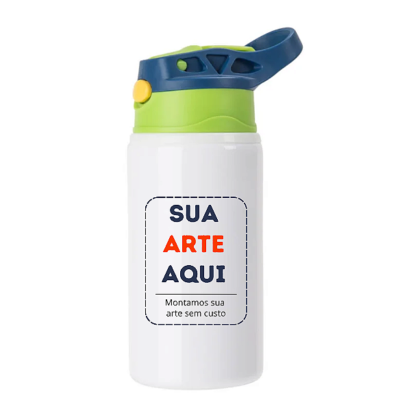 Squeeze infantil em Alumínio Personalizada 500ml - Tampa Azul e Verde