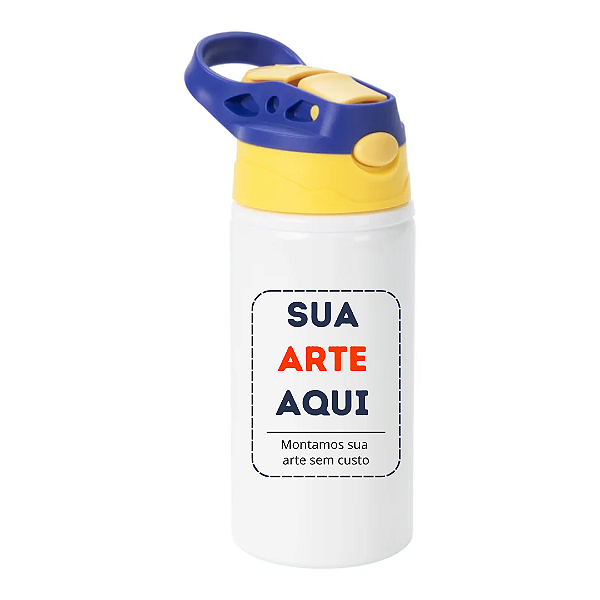Squeeze infantil em Alumínio Personalizada 500ml - Tampa Azul e Amarelo