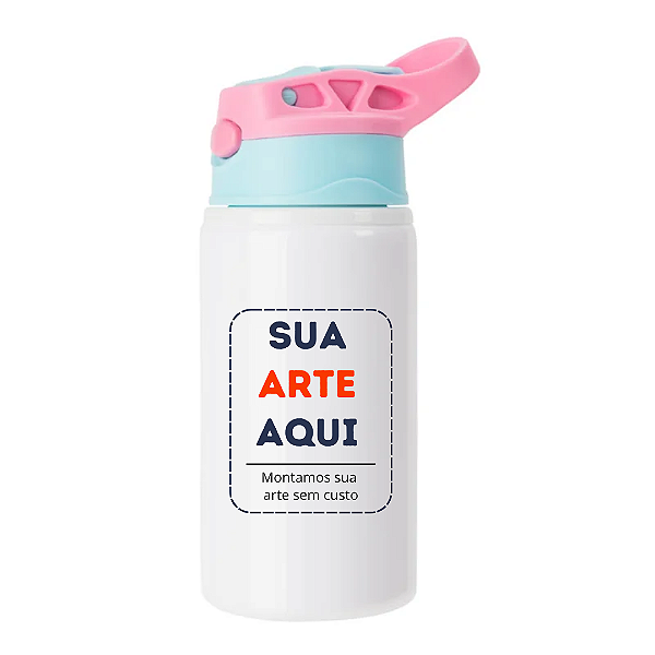 Squeeze infantil em Alumínio Personalizada 500ml - Tampa Rosa e Azul