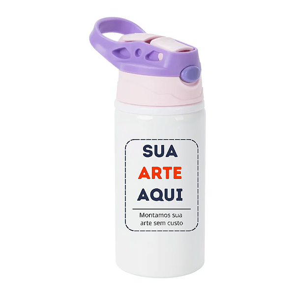 Squeeze infantil em Alumínio Personalizada 500ml - Tampa Rosa e Lilás