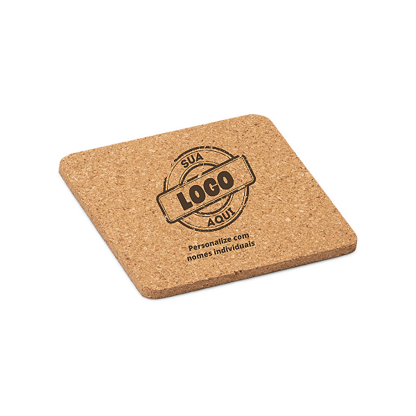 Porta Copos em Cortiça Quadrado Personalizado - Kit com 6 unidades