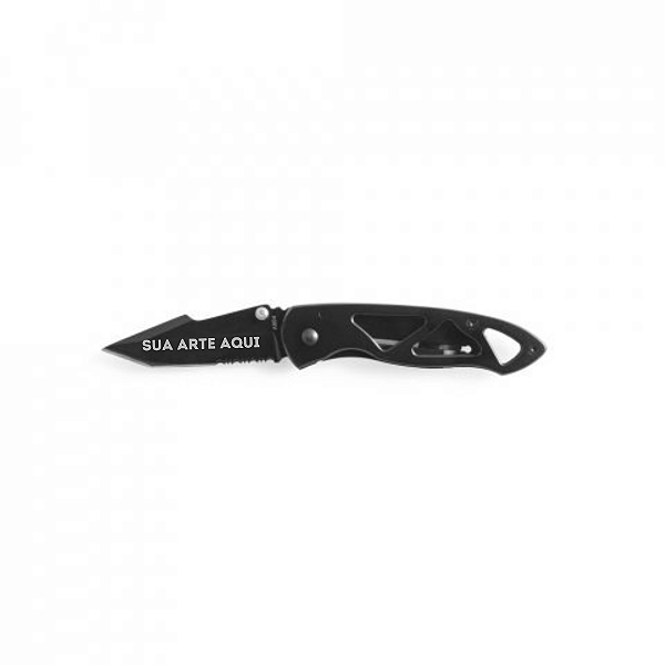 YAGO. Canivete em aço inox e metal com fecho de segurança e clipe