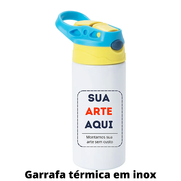 Garrafa Térmica Kids em Inox de 300ml - Tampa Azul e Amarelo