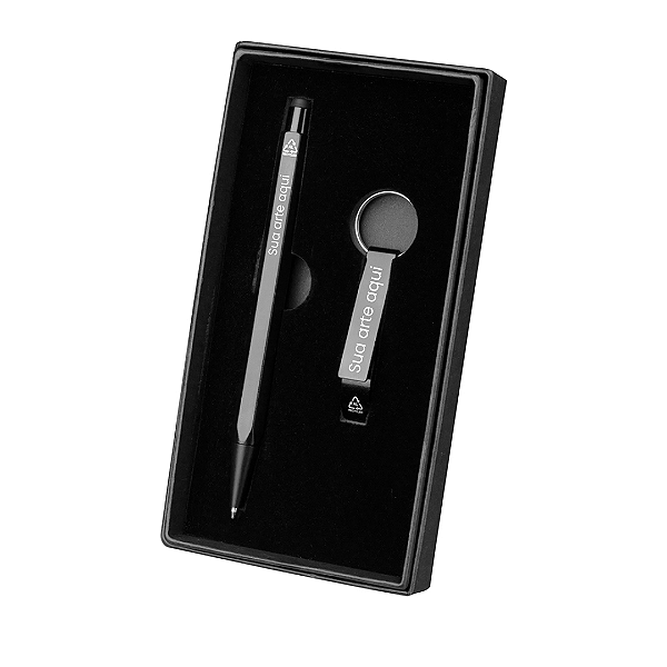 Kit Caneta em alumínio reciclável + Chaveiro pé de galinha reciclável Personalizado