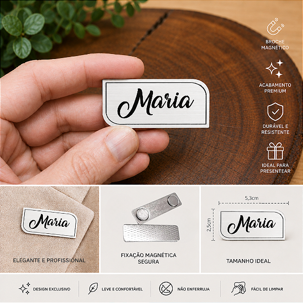 Broche em acrílico ABS Magnético Retangular canto arredondado - Personalizado