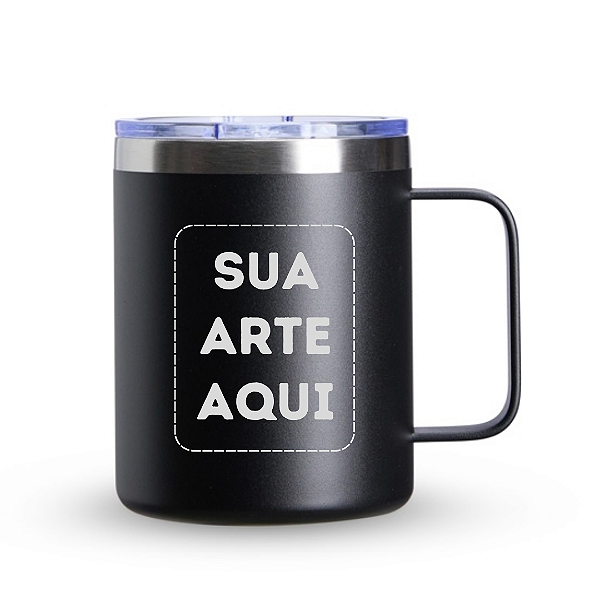 Caneca térmica em Inox Com Tampa 350ml Cor Preta - Personalizada