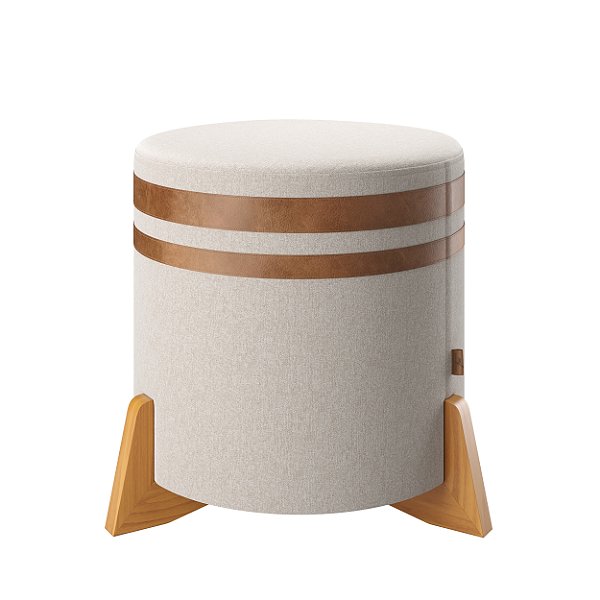 Puff Elegance - Linho Com Couro