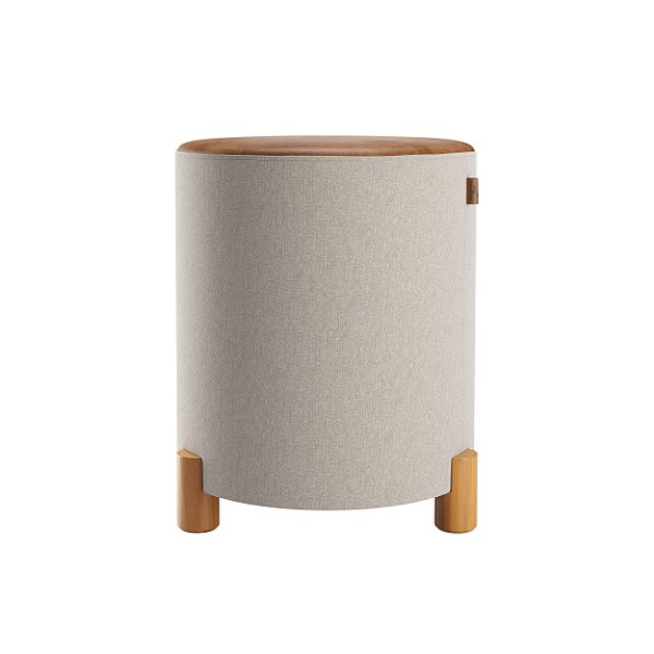 Puff Requinte - Linho Com Couro