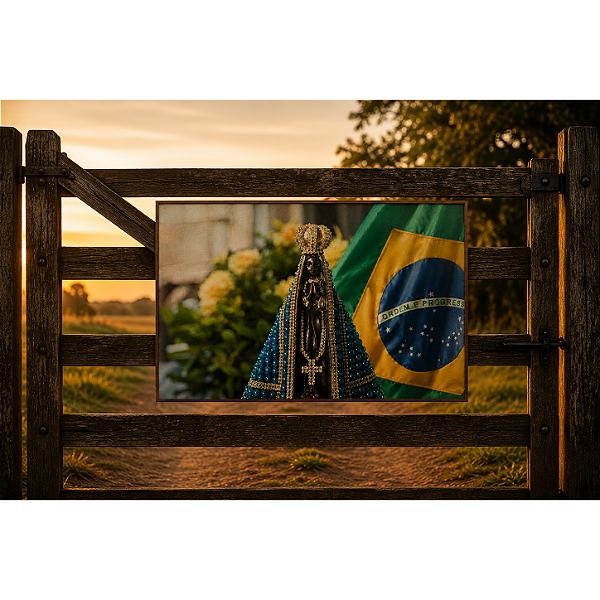 Quadro Nossa Senhora de Aparecida Agro - 60 x 90 cm - Moldura De Couro