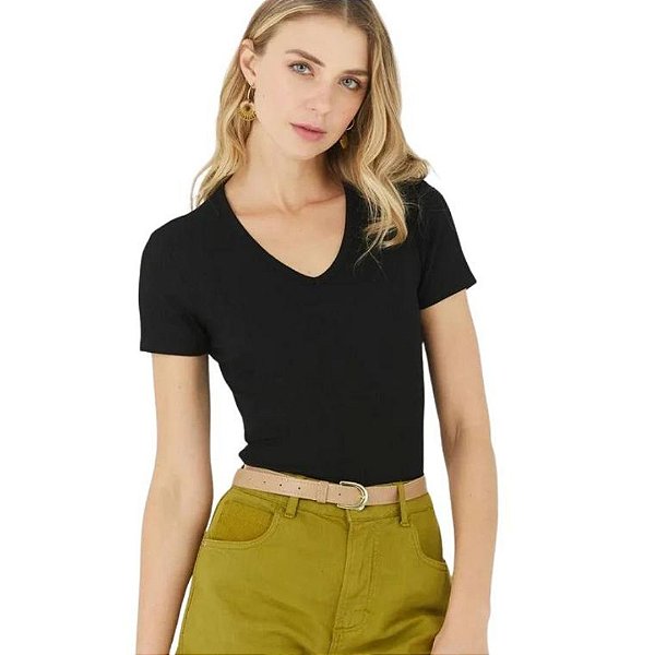 Blusa Feminina Básica Gola V Canelada Malwee