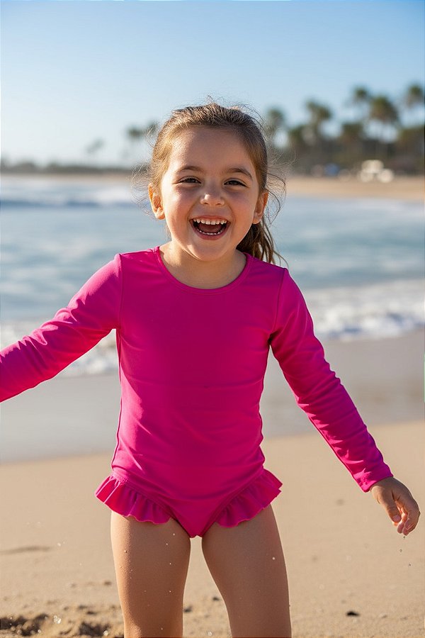 Maiô Infantil Manga Longa- Mia Pink