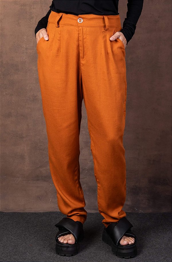 Calça Cenoura Linho Misto Caramelo