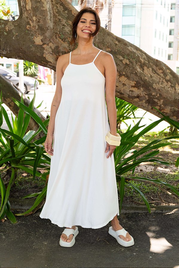 Vestido Alça Fina Offwhite Olga