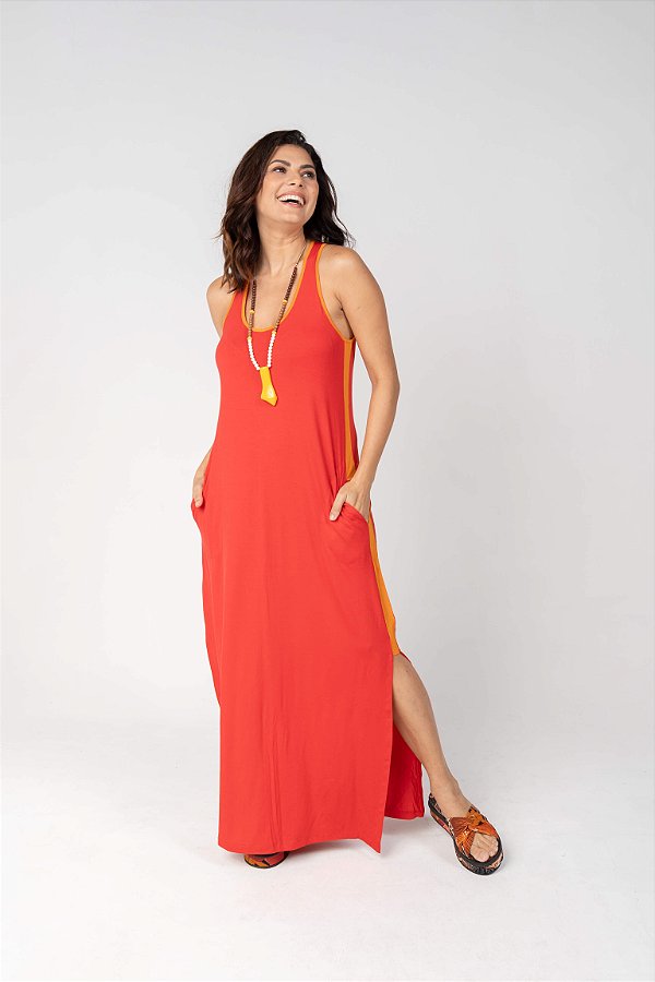 Vestido Faixa Lateral Vermelho