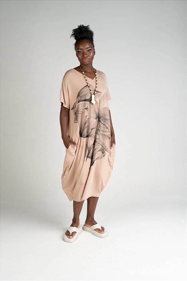 Vestido Malha Gola V Areia Orquídea Sônia