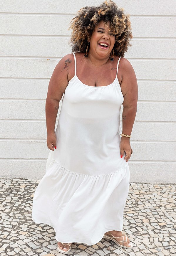 Vestido Longo Viscose Ajustável Alças Offwhite