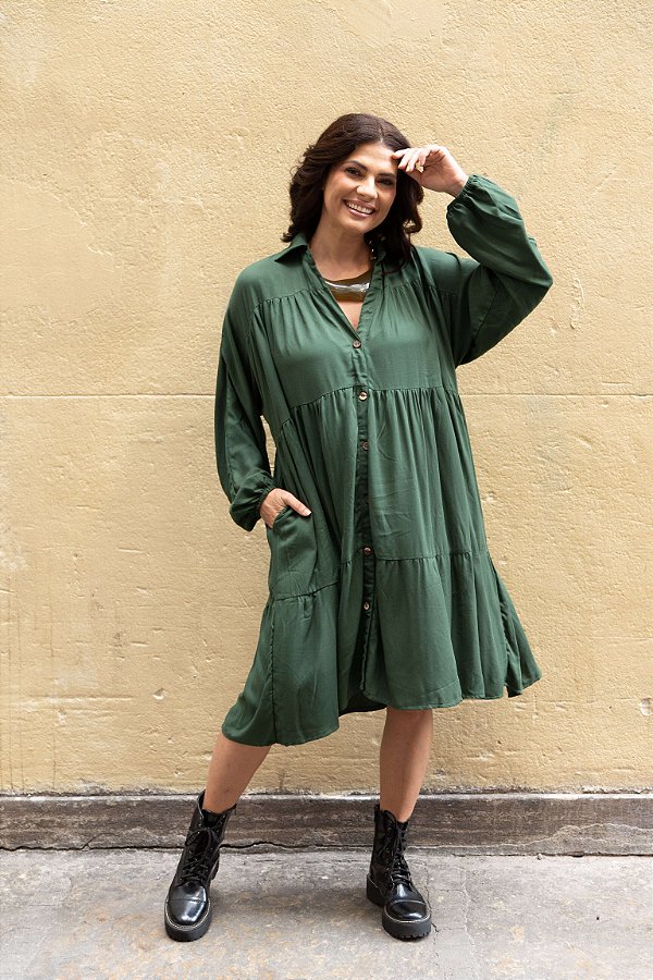 Vestido Manga Bufante Verde