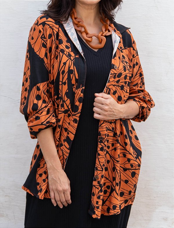 Camisa Viscose Manga Longa Folhas