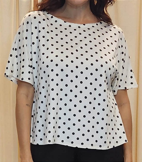 Blusa Evasê Gola Canoa Poá Offwhite