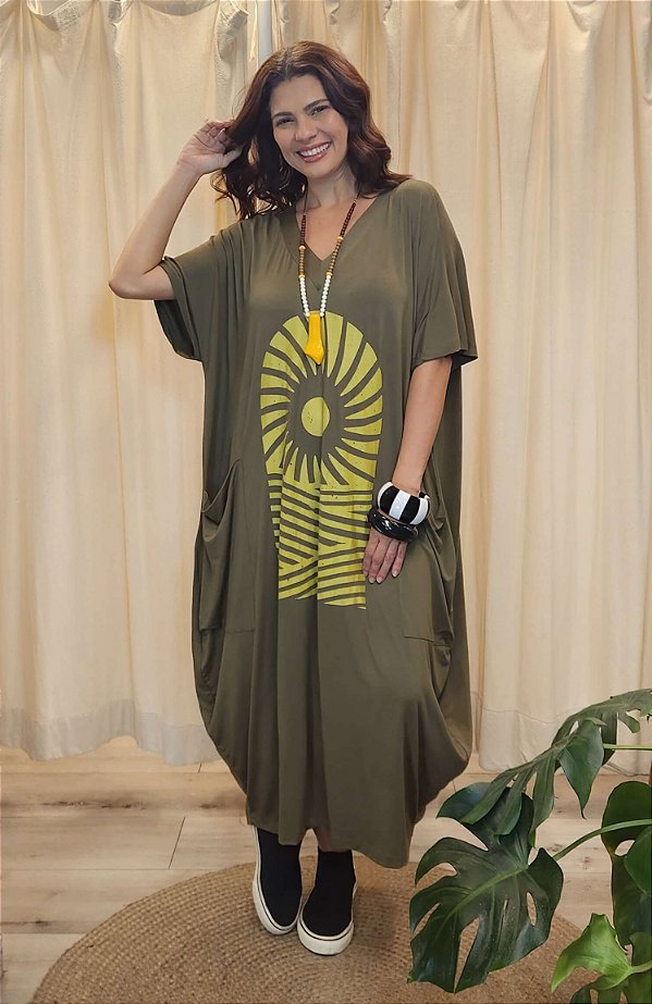 Vestido Malha Gola V Oliva Solarium Sônia