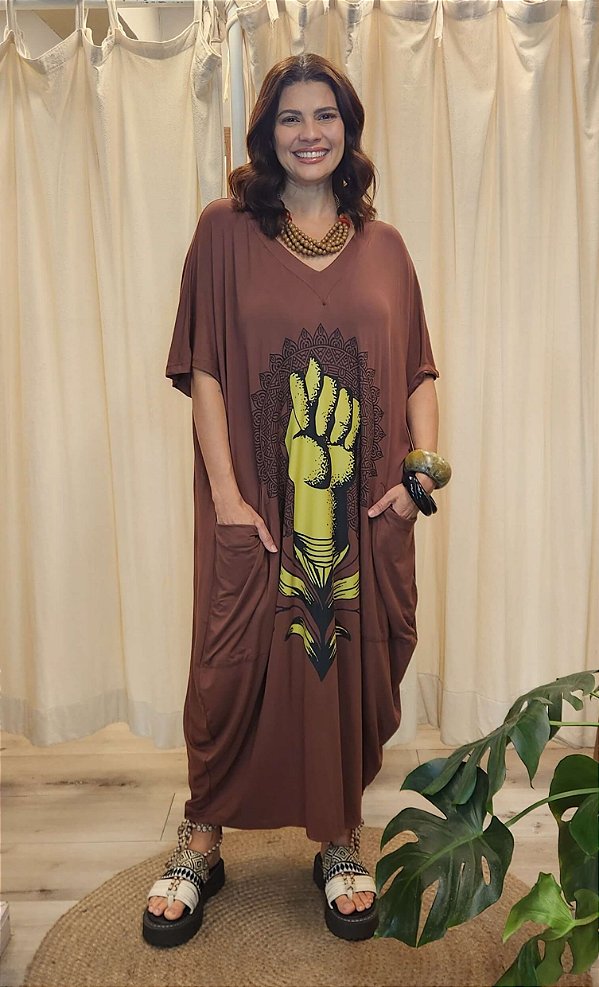 Vestido Malha Gola V Marrom Figa Sônia