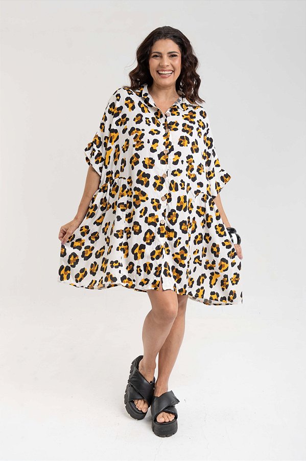 Vestido Camisa Estampa Onça