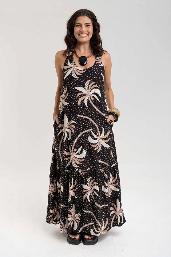 Vestido Longo Viscose com Babado Coqueiro