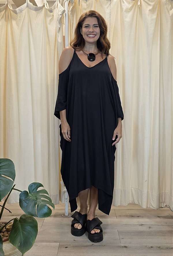 Vestido Brisa Detalhe Ombro Preto