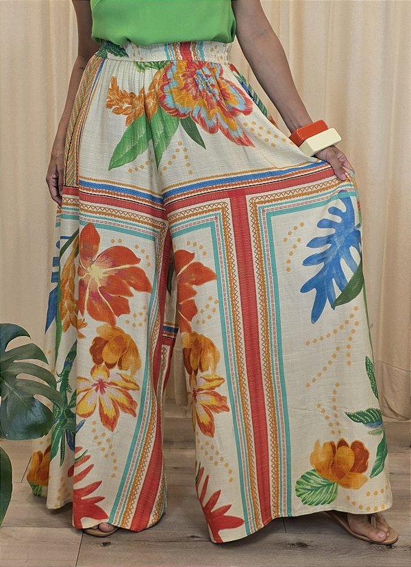 Calça Pantalona Viscose Floral