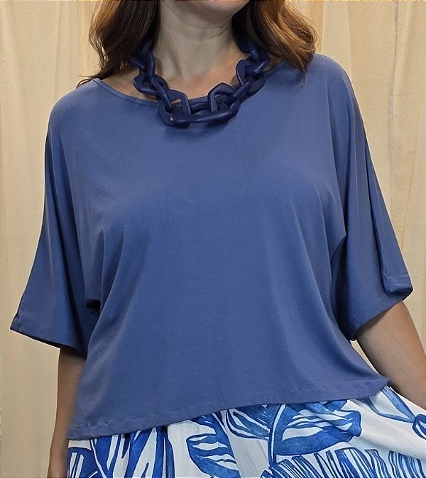 Blusa Morcego Manga Curta Índigo