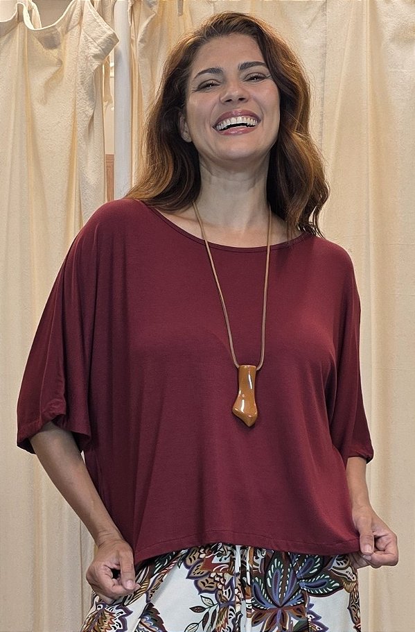 Blusa Ampla Decote V Bordô