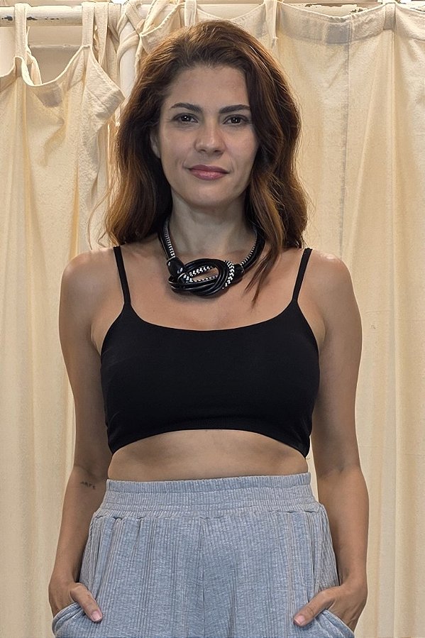 Top Malha Alça Fina Preto