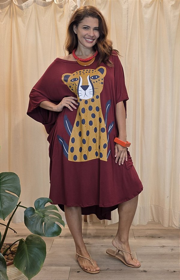 Vestido Malha Amplo Bordô Felina
