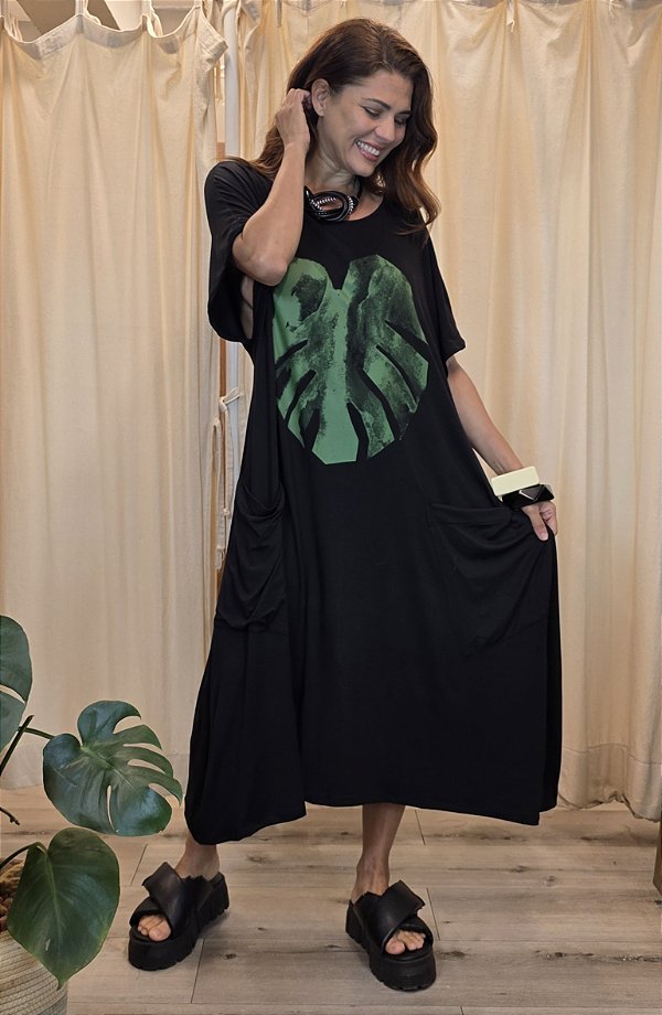 Vestido Trapézio Preto Costela Sandra