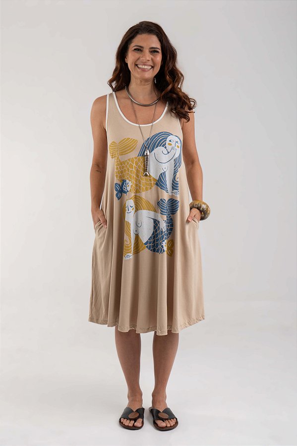 Vestido Regata Evasê Bege Sereia
