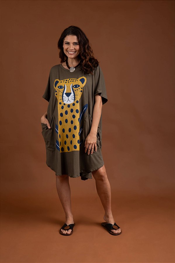 Vestido Malha Amplo Oliva Felina