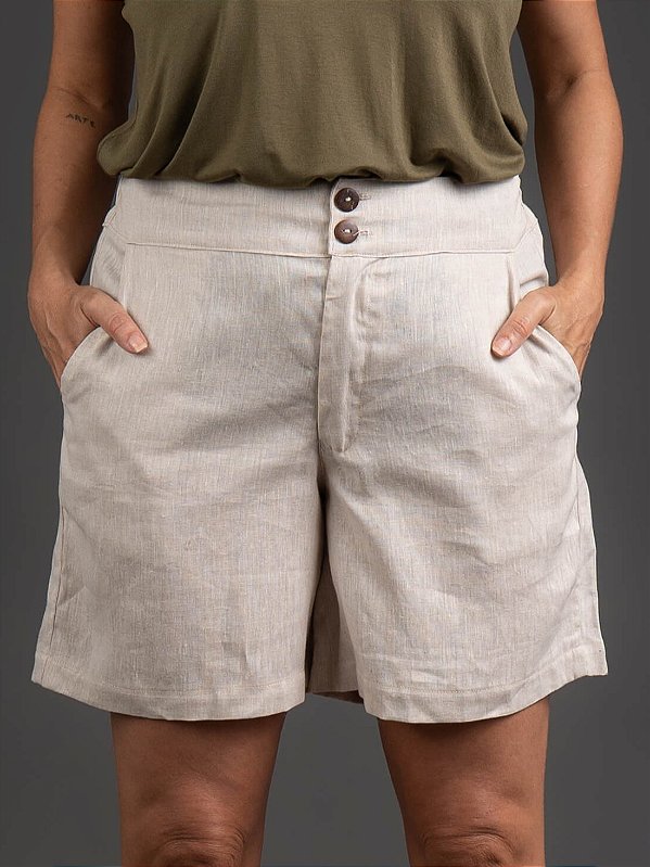 Bermuda Cós com Elástico Linho Cru