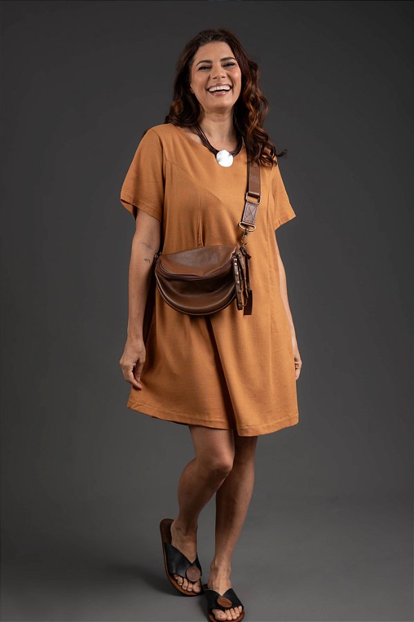 Vestido Evasê Linho Misto Marrom