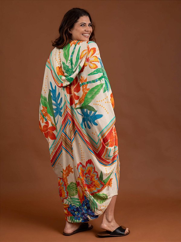 Vestido Ziper e Capuz Floral