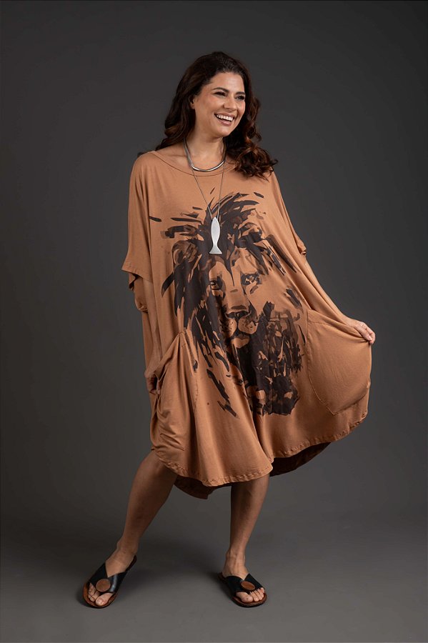 Vestido Malha Amplo Marrom Leão