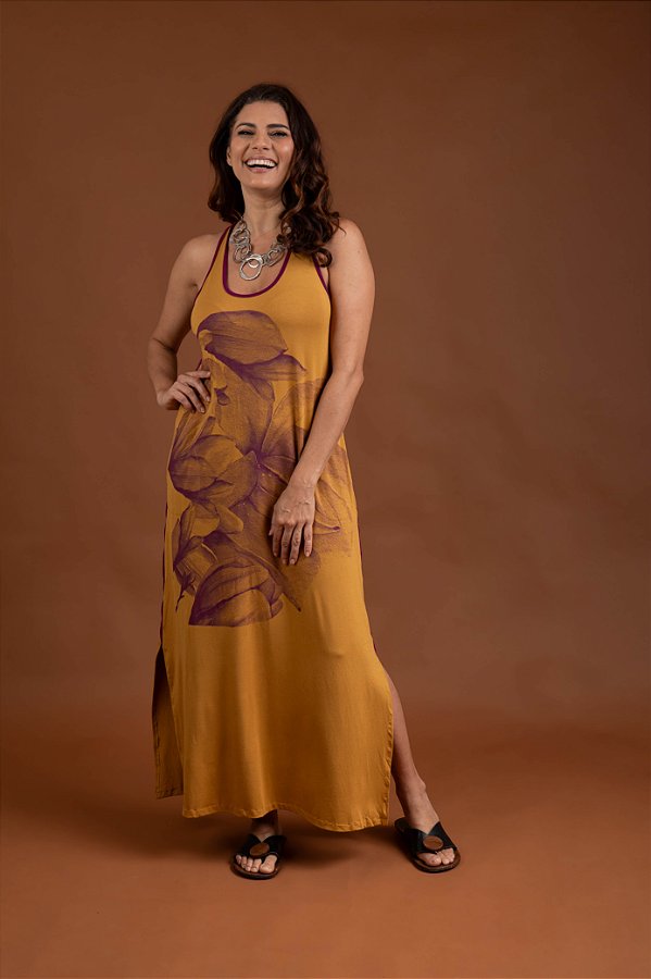 Vestido Faixa Lateral Mostarda Orquídea