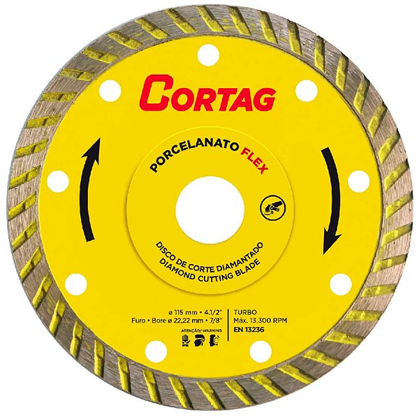 Disco Esmerilhadeira Diamantado 4.3/8 115mm Amarelo Porcelanato Flex 61577 Cortag
